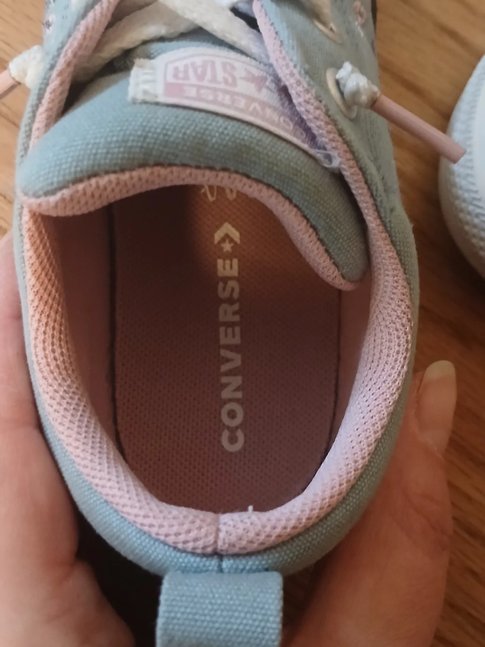 Converse Kids Blue Canvas Sneakers with Pink Lining and Floral Embroidery